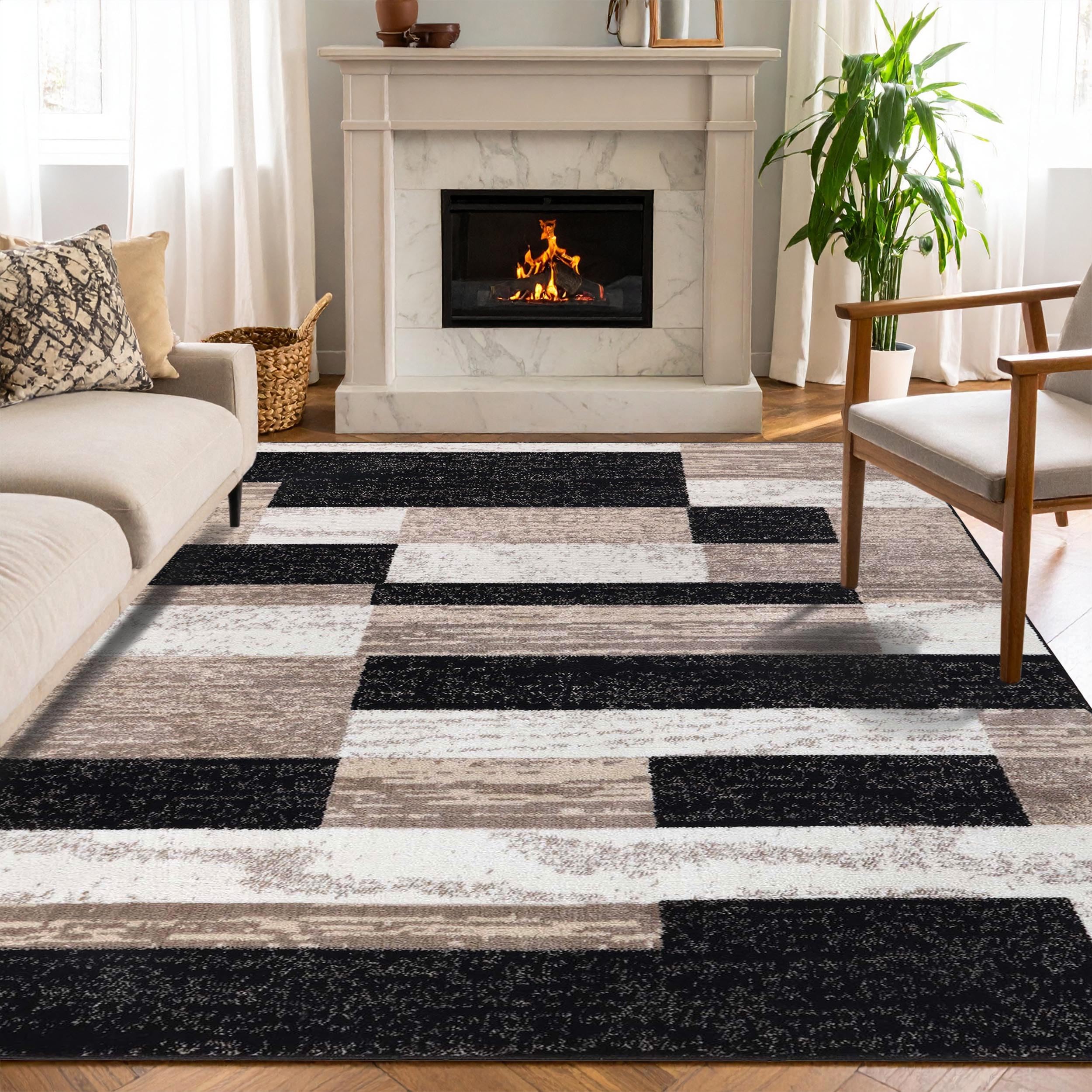 Photo 1 of Superior Indoor Area Rug, Jute Backed, Modern Geometric Patchwork Floor Decor for Bedroom, Office, Living Room, Entryway, Kitchen, Hardwood Floors, Rockwood Collection, 8' x 10', Ivory-Beige