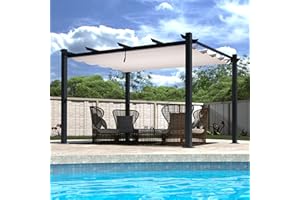 Yardenaler 10x13 FT Pergola with Retractable Sun Shade Canopy, Aluminum Patio Shelter Grape Trellis for Garden, Backyard, Porch, Cream White