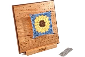 OLIKRAFT Premium Crochet Blocking Board with 50 Pins – Rubber & Black Walnut, 0.5" Spacing, Soft Felt Back – Perfect for Granny Squares, Essential Crochet Supplies, Accessories for Crochet Projects (14 inches)