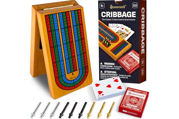 Cribbage Board Game Set with Storage - Classic Game Travel Cribbage Board with Wooden Card Storage for Adults & Kids - Ideal