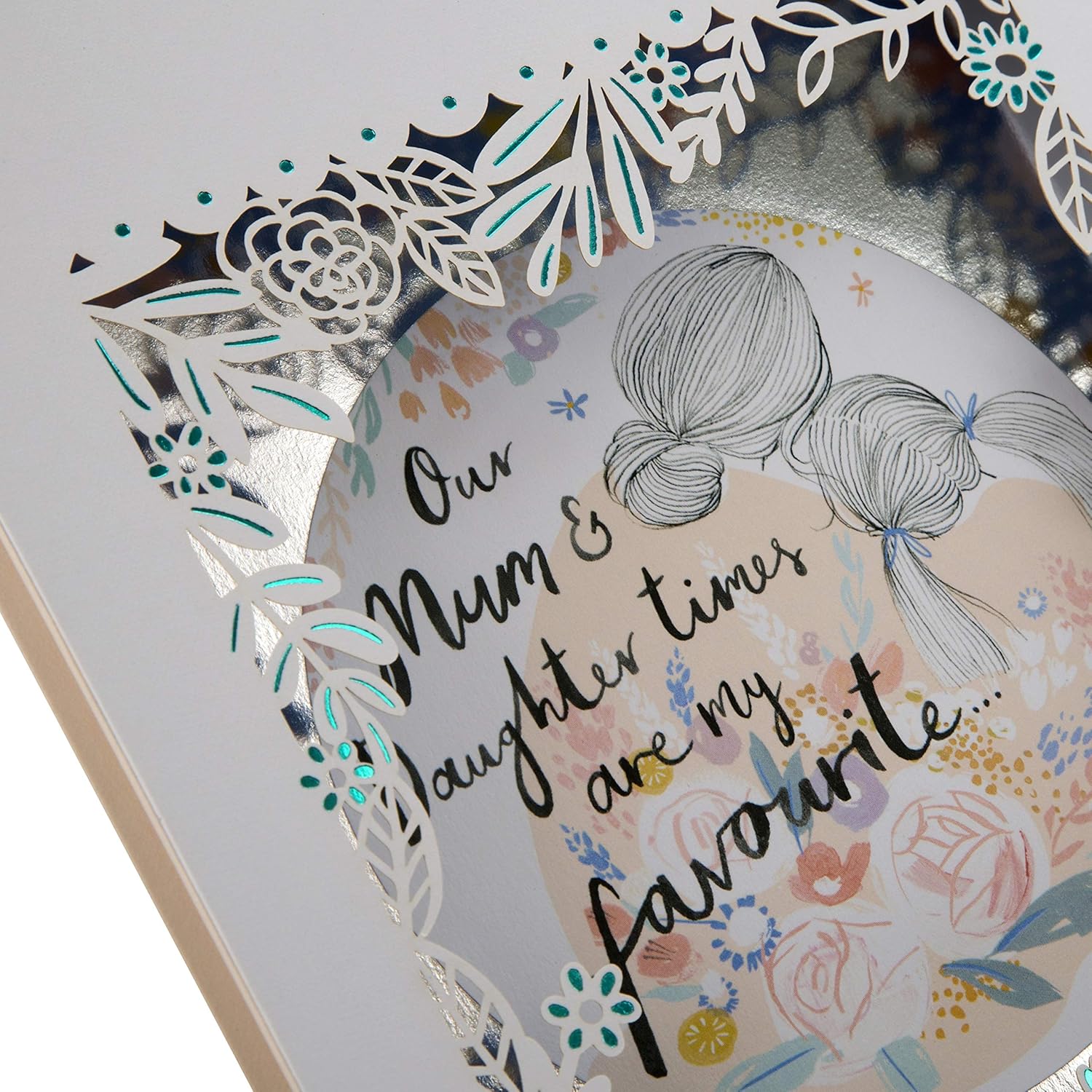 Hallmark Mothers Day Card for Mum 3D & Pop Up, From Daughter, Floral Frame Box Design, White Turquoise, Blue, Green, Silver - Image 5