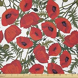 Ambesonne Poppy Flower Fabric by The Yard, Abstract