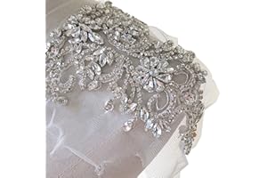 GELVS Sparkle Rhinestone Applique Wedding Dress Accessories Beaded Patch V-Neck Crystal Neckline Silver Color