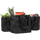 VeraMia Canvas Grocery Bag 3pc XL Set with Real Pockets, Long Shoulder Strap and Short Handle. Heavy Duty, Foldable, Washable