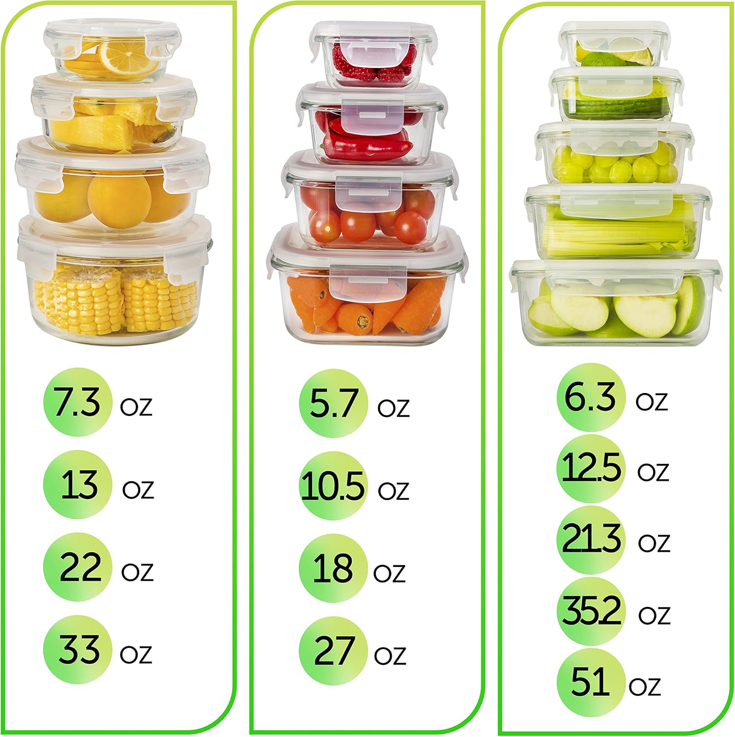 Glass Storage Containers with Lids (13-Pack) - Glass Food Storage Containers Airtight - Glass Containers with Lids - Glass Meal Prep Containers Glass Food Containers by Prep Naturals: Kitchen & Dining