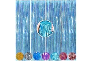 WUYUEJXI 4 Pack Light Blue Foil Fringe Backdrop Curtains,3.3 x 9.9 Feet Light Blue Backdrop ，Tinsel Streamers Birthday Party Decorations，for Birthday Christmas Party Decorations ，Baby Shower， Disco Party