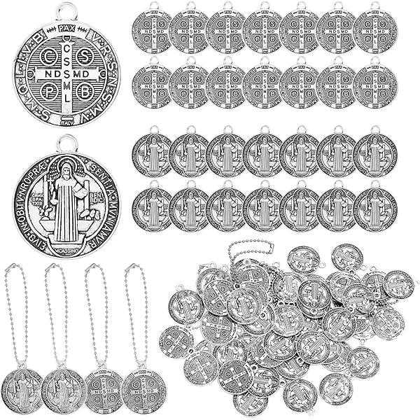 Remuuly 120 Pieces Prayer Card Set - 3/4 Inch Silver Oxidized Medals With Holy Cards & Gift Bags For Catholic Jewelry Making