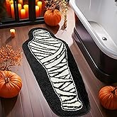 Halloween Bathroom Rug Black and White Horror Decorations Non Slip Coffin Bath Mats for Bathroom Bedroom Cute Runner Gothic Home Decor Scary Funny Mummy Carpet 18x47 inch
