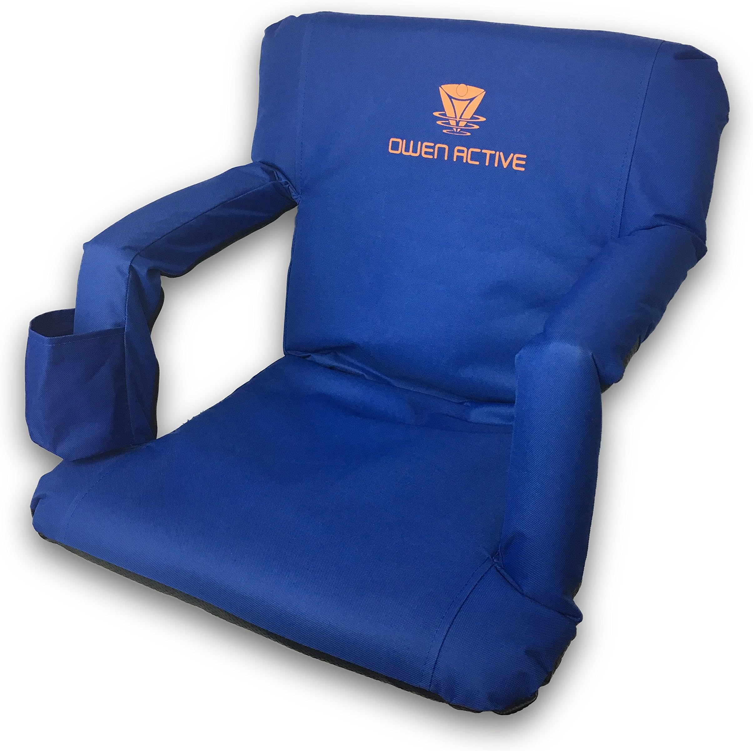 Owen Active Bleacher and Stadium Cushioned Seats with Reclining Back and Drink Holder Great for The Beach and Camping Too (Blue)