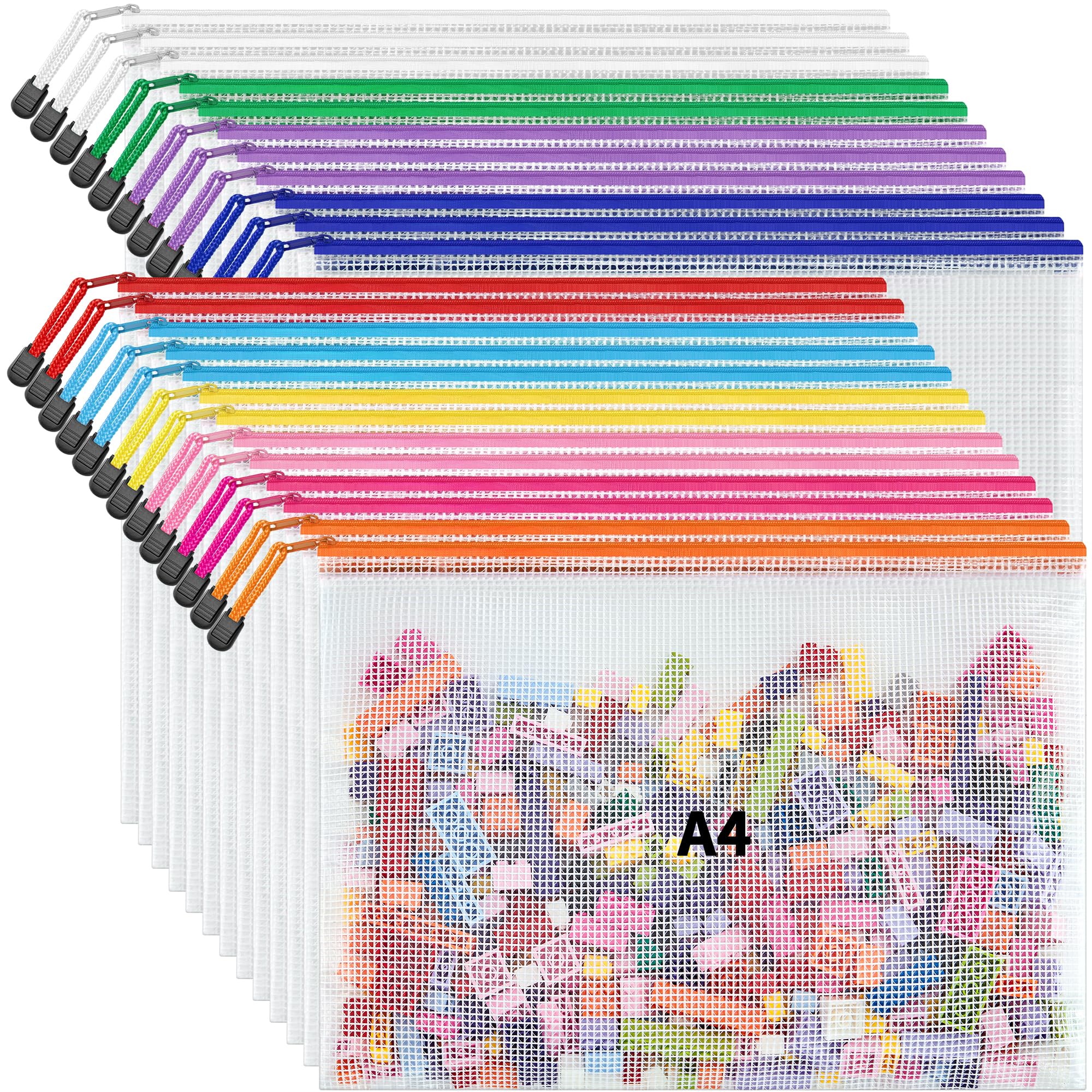 Photo 1 of JARLINK A4 Letter Size 24 Pack 10 Colors Zipper Mesh Document Pouch, Mesh Bags for Board Games & Puzzles, Waterproof Document Zipper Pouches for Office School Supplies, Toys, Cosmetics Travel Storage