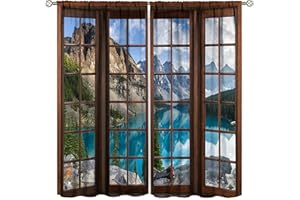 SENRUEGT Forest Lake Curtains,Spring Mountain Lake Trees Season Natural Landscape Scenery,Rural Farmhouse Wooden Window Family Bedroom Living Room Curtains 72x63in
