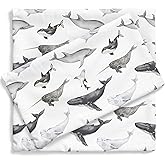 Pobibaby Premium Twin Full Sheets Sets, Kids Double Bed Sheets in Cotton Blend | Ultra-Soft Woodland Camping Print with Fitted Sheet, Flat Sheet & Pillowcases (Twin Seaside Whale)