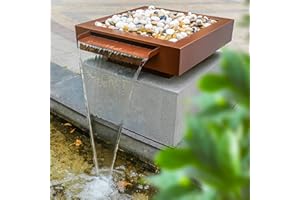 PONDO 24'' Stainless Steel Square Garden Water Bowl with Overflow for Water Features Outdoor Ponds and Landscaped Areas