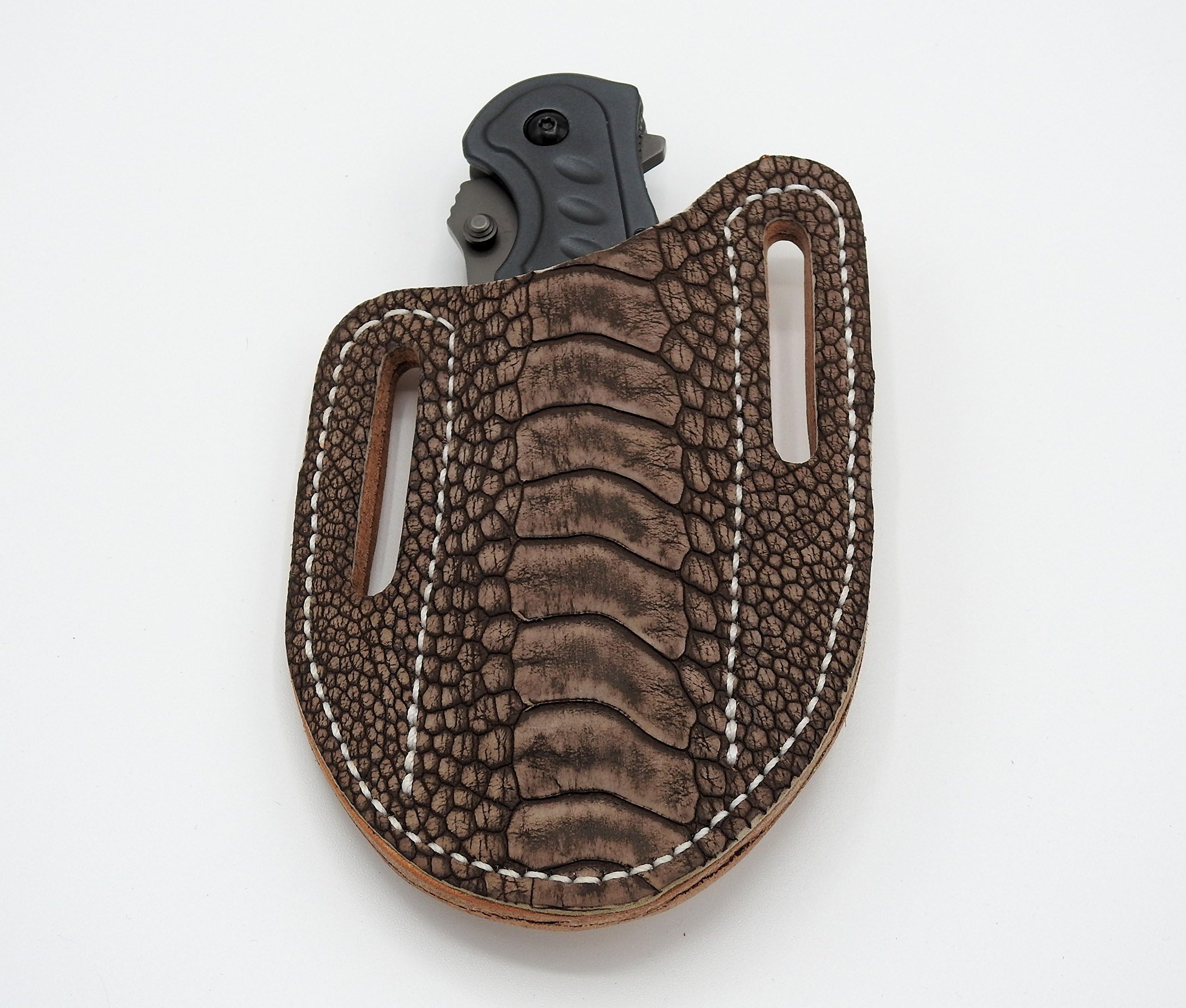 Folding Knife Sheath Case Quality Leather Friction Fit for Medium Size Knives Ostrich Leg