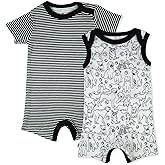 HonestBaby Short Sleeve and Tank Romper 100% Organic Cotton for Infant Baby and Toddler Boys
