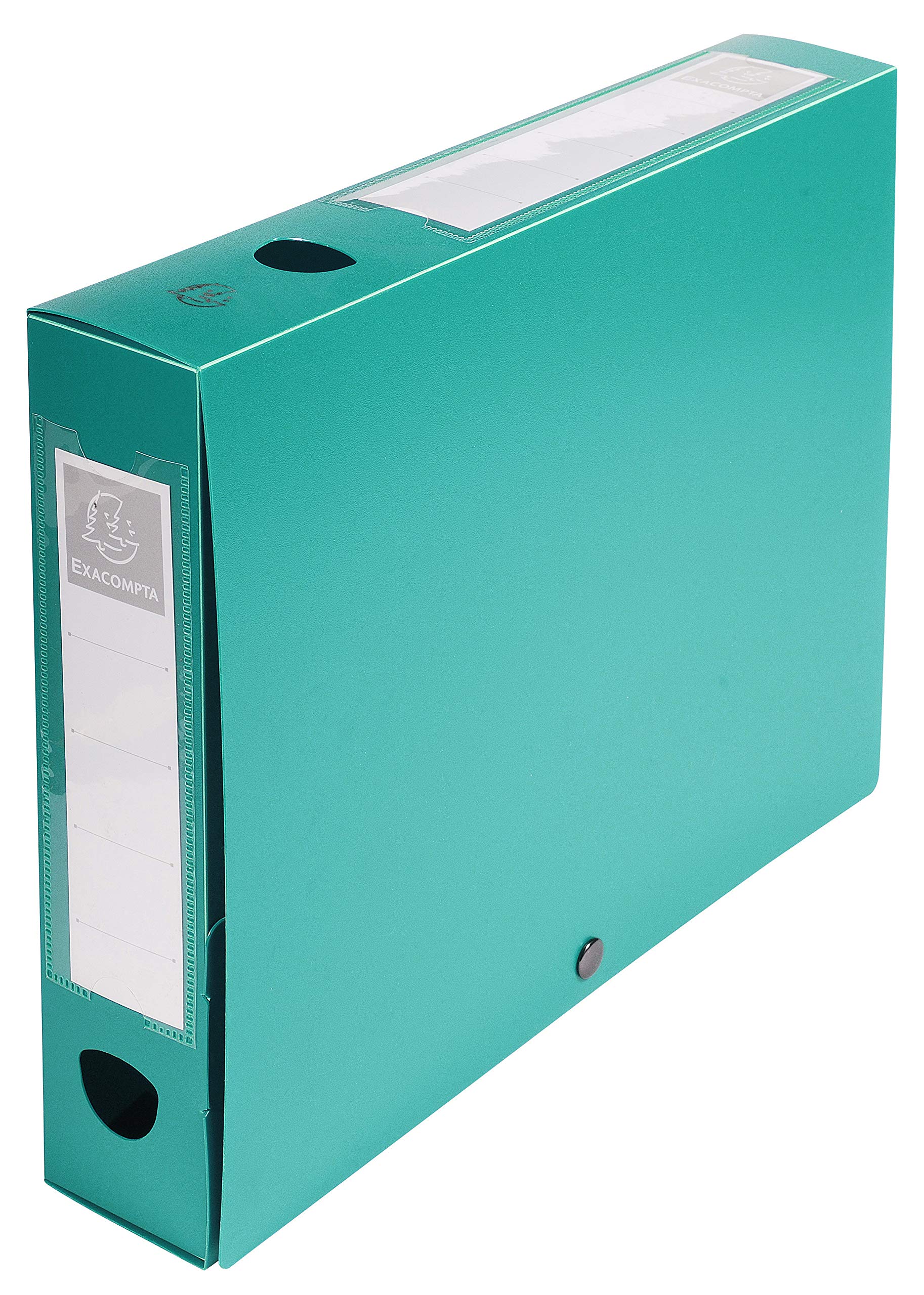 Exacompta - Ref 59633E - Plastic Filing Box - 250 x 330mm in Size, Suitable for Holding A4 Documents, 6cm Spine, 2 x Spine Labels & 2 x Finger Holes - Green
