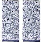 SKL Home Floral Jacquard 100% Cotton 2pc Hand Towel Set, Reversible & Decorative for Bath/Kitchen/Bar & Gift, Twilight