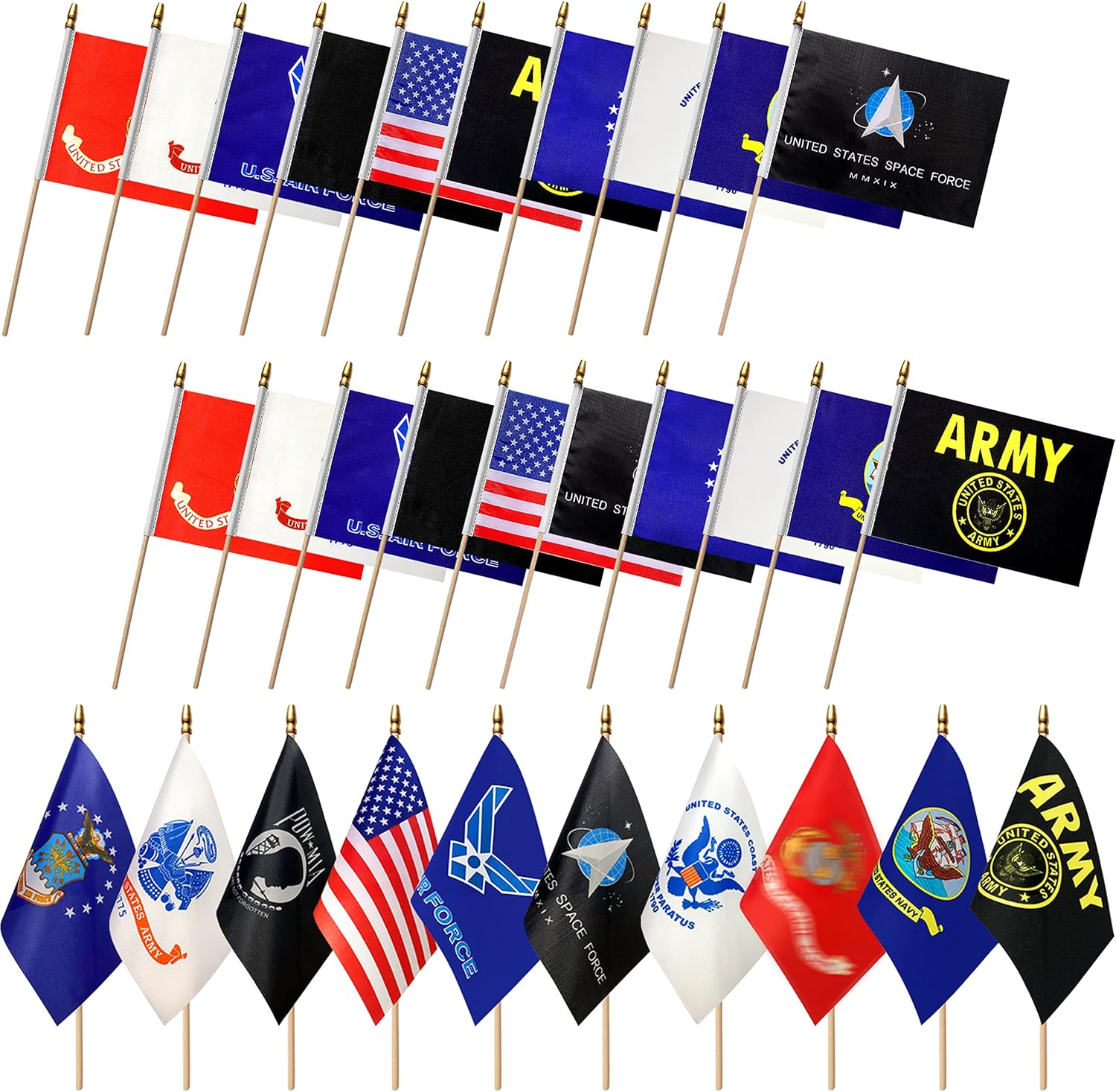 Flags - LZXING 20 Pack All Branches Military Flag Set Small Mini Army Armed Forces Service Stick Flags for Memorial Day,Veterans Day Decorations,5x8 Inch