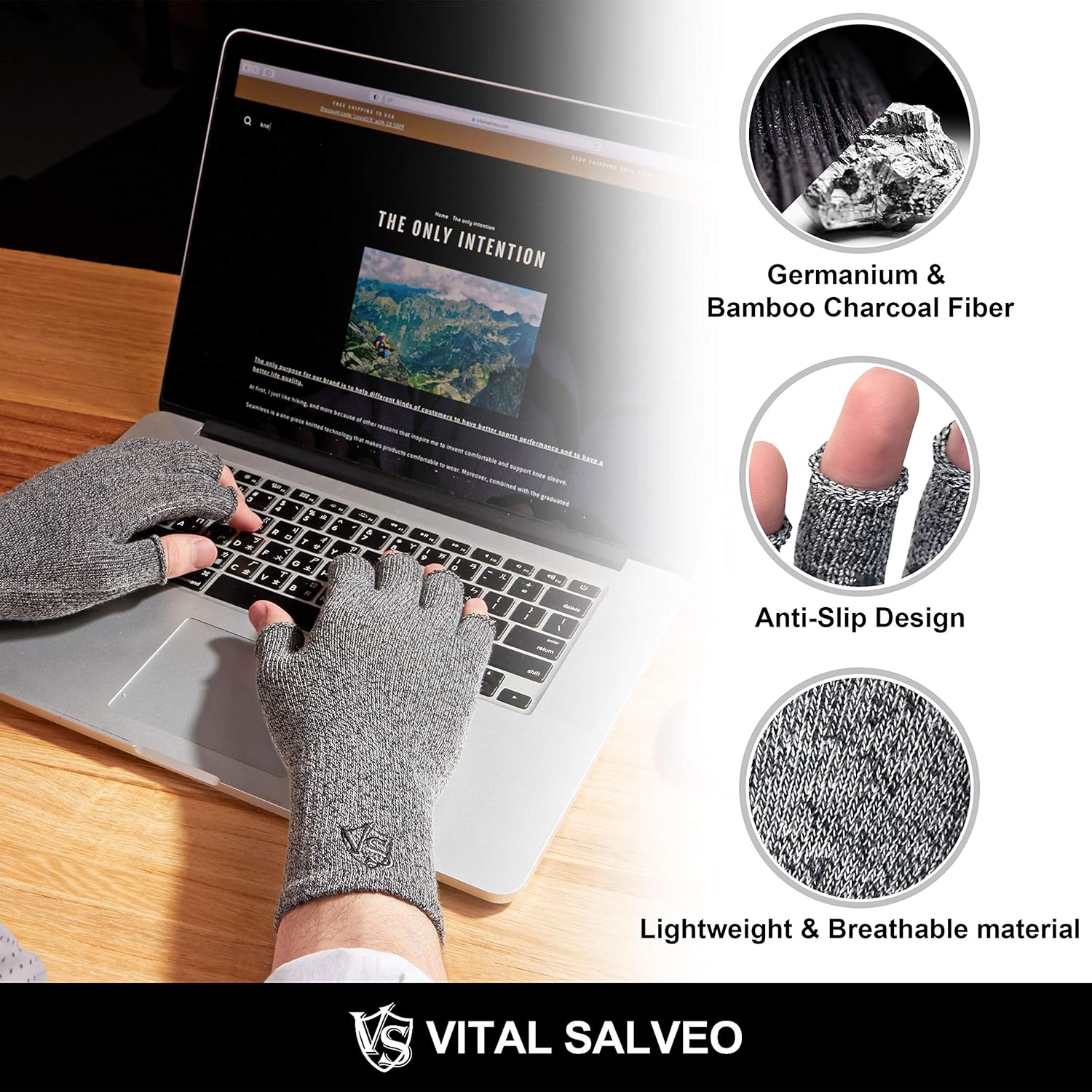 Vital Salveo Stretchy Unisex Half Finger Typing Texting Circulation Fingerless Recovery Gloves (Pair): Clothing