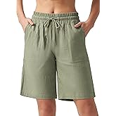 Willit Women's Linen Shorts Casual Bermuda Long Linen Shorts High Waisted Comfy Summer with Pockets 5" 10"