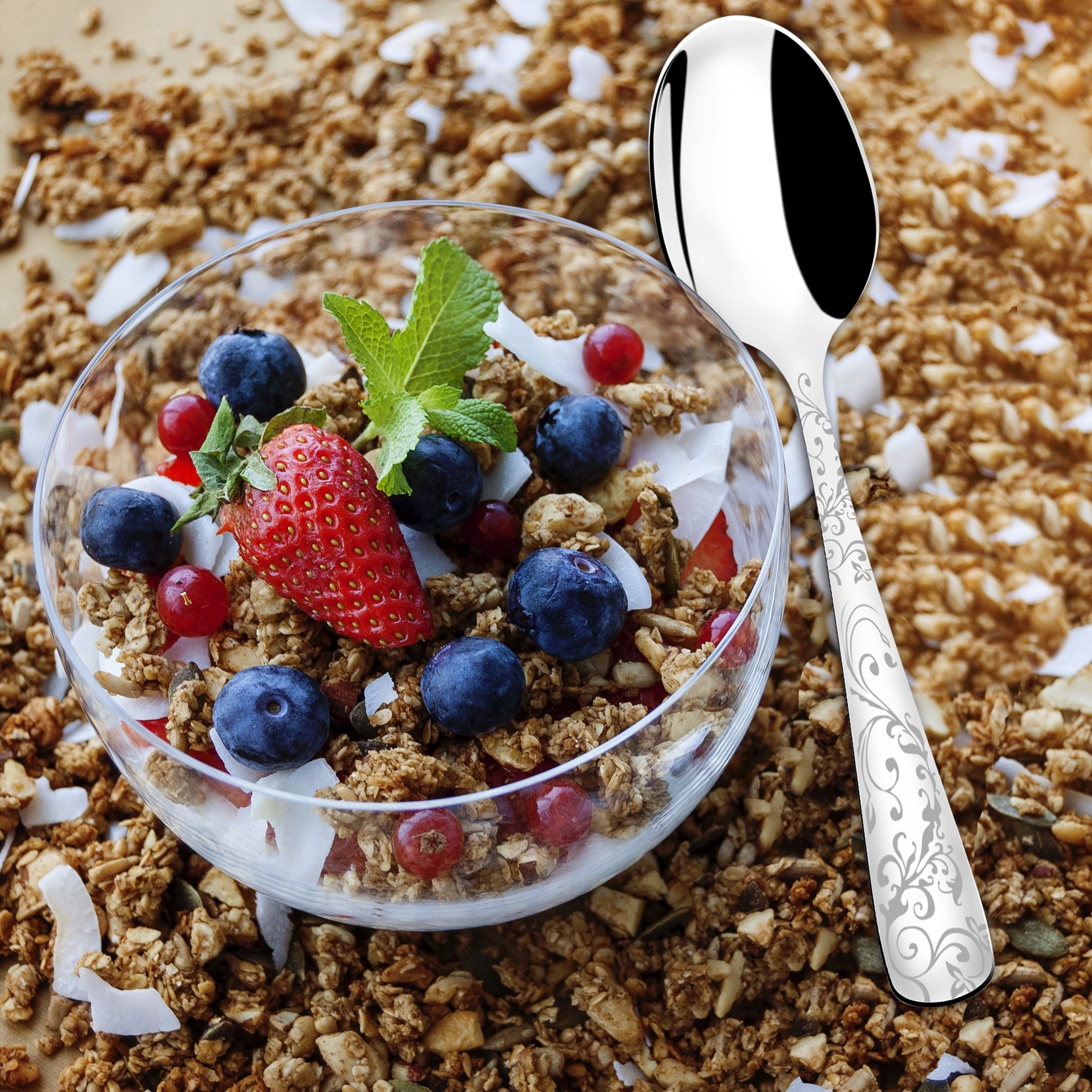 8-piece 18/10 Stainless Steel Teaspoon set of 8, 6.7inch, nice laser pattern on handle