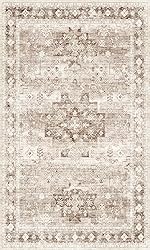 Washable Neutral Farmhouse Bedroom Rug, 3x5 Area
