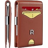 Ronyxet Slim Wallet for Men with Money Clip, Leather RFID Blocking Mens Wallet, Minimalist Credit Card Holder, Front Pocket Bifold - Gift Box Included (Money Clip, Oil Coffee)