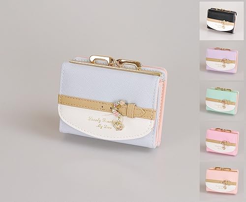 Amazon ピンクミニスター バイカラー ベルト がま口 財布 子供 キッズ 女の子 ウォレット 可愛い 長財布 二つ折り 子供用 フェイクレザー 2つ折り チャーム かわいい ライトブルー 財布