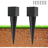 2 Pcs 4"x4" Fence Post Anchor Ground Spike,(Internal 3.6"x3.6"),Metal Post Stake Ground 16" with Black Powder-Coated,Fence Stakes Post Base for Deck,Fence,Porch,Railing,Mailbox.