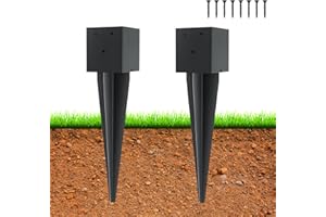 CDFYJHFDQ 2 Pcs 4"x4" Fence Post Anchor Ground Spike,(Internal 3.6"x3.6"),Metal Post Stake Ground 16" with Black Powder-Coated,Fence Stakes Post Base for Deck,Fence,Porch,Railing,Mailbox.