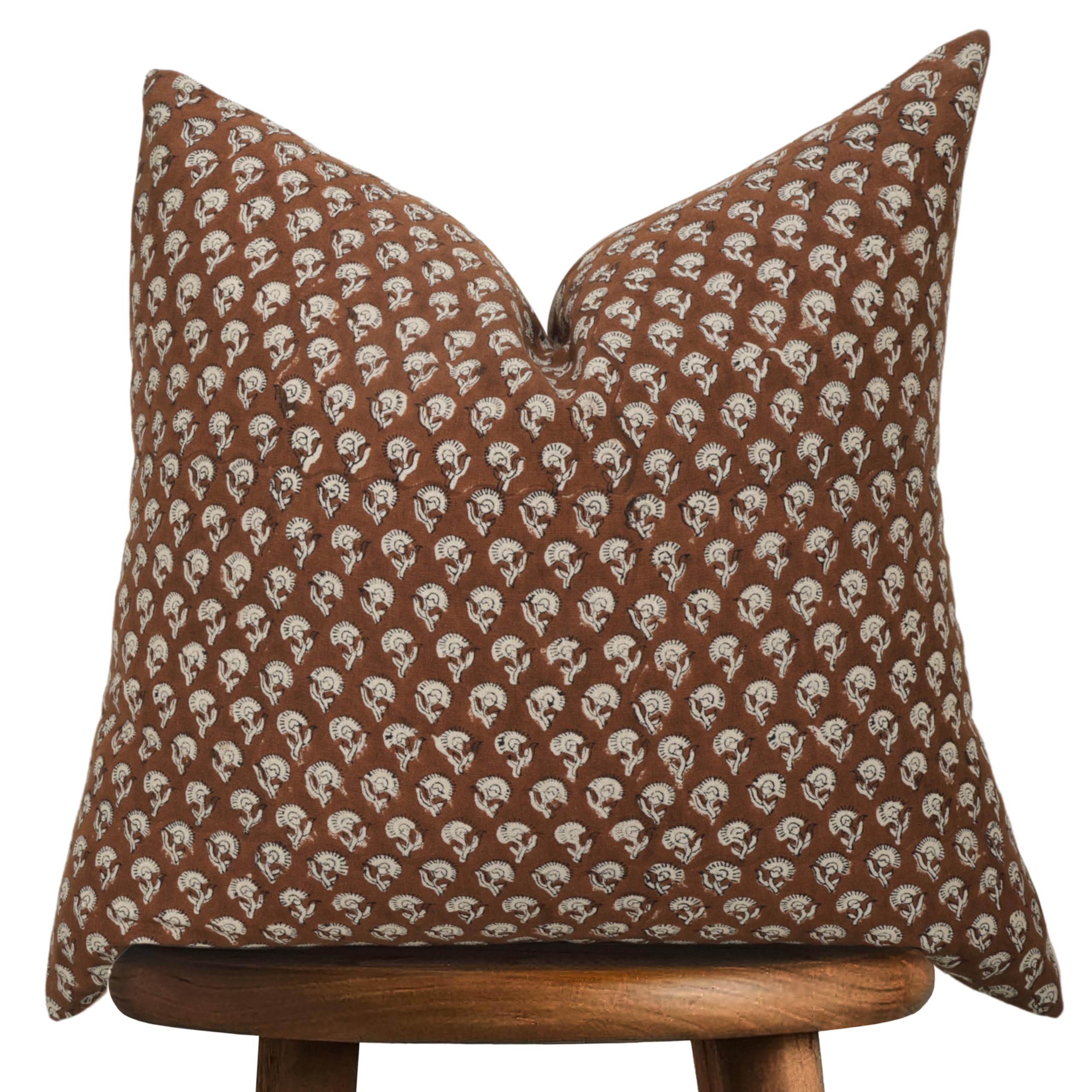 Photo 1 of Hand-block printed, artisan-made neutral accent throw cushion cover- Thick cotton cushion for sofa, bed, chair, home decor, gifting, spring vibe, boho, indoor/outdoor- Amelie (Sand Brown, 20" x 20")