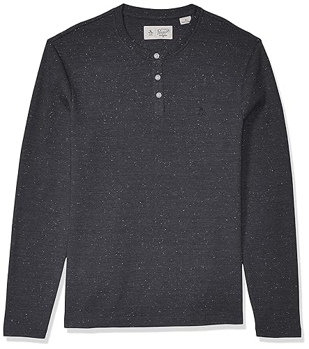 Original Penguin Men's Long Sleeve Henley, True black Speckle