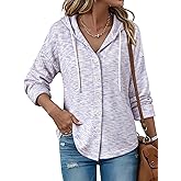 ZXZY Waffle Knit Tops for Women Casual Long Sleeve Button Hooded Sweatshirts Hoodies