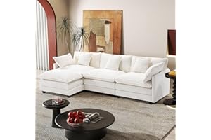 HANHERRY 113.4" Modular Sectional Sofa,L Shaped Couch for Living Room,Modern Deep Seat Sofa 3 Seater Chenille Fabric Comfy Cloud Couches with Throw Pillows & Movable Ottoman