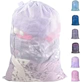 Polecasa Extra Heavy Duty Diamond Mesh Laundry Bag, 24x36", White | Large Laundry Hamper Bag, Holds 2-3 Loads, Tear Resistant Mesh, Breathable Design, Drawstring Closure