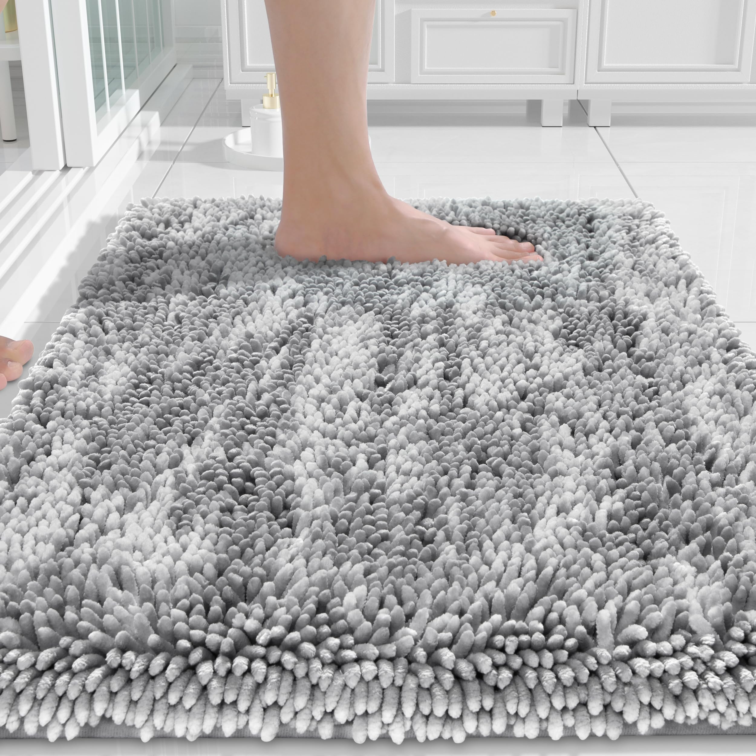 Yimobra Chenille Bathroom Rugs Non Slip, Extra Thick Soft Absorbent ...