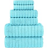 Elegant Comfort 100% Turkish Cotton Corduroy Ribbed Luxury Bath Towels 6-Piece Set, Premium Feel - Quick Dry, Highly Absorbent, Contains 2 Bath Towels, 2 Hand Towels, and 2 Washcloths, Aqua