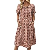 Zeagoo Womens Summer Midi Dress Casual Short Sleeve A-Line Cotton Linen Dress Flowly Beach Tunic Sundresses with Pockets 2026