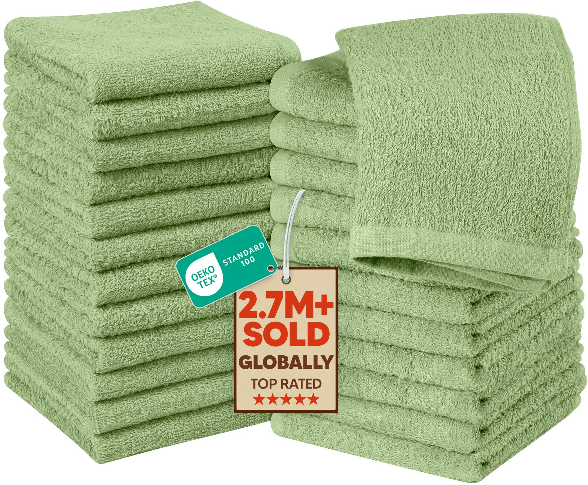 Utopia Towels - Flannel Face Cloths Set - 30 x 30 cm - 100% Ring Spun Cotton, Premium Quality Washcloths, Highly Absorbent and Soft Feel Face Towels, Perfect for Cleaning Dishes (24-Pack, Sage Green)