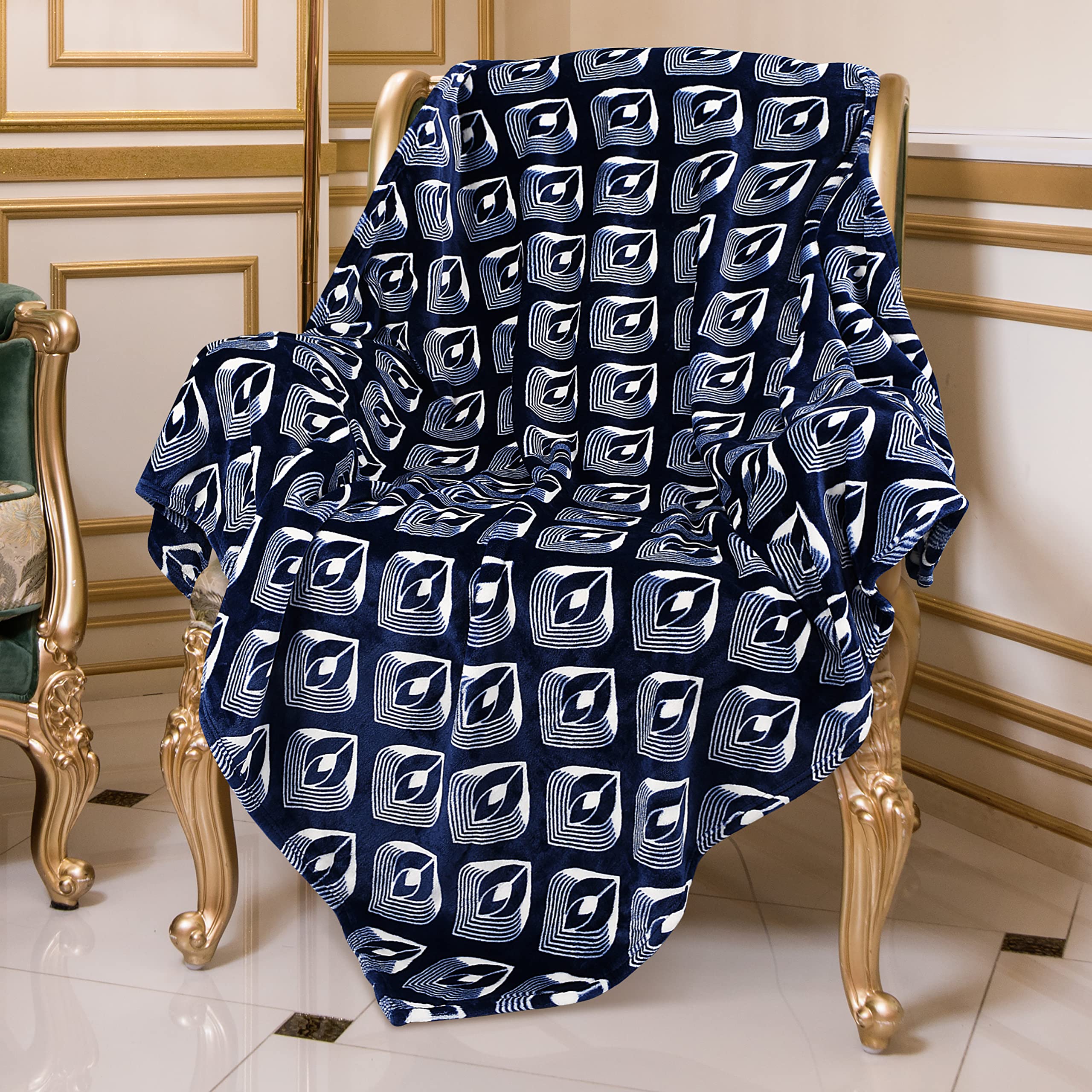 Catalonia Classy Fleece Throw Blanket for Sofas, Lightweight Soft Warm Winter Couch Throw, Cozy Blanket Chair Single Bed, 150 x 130 cm Morocco Navy