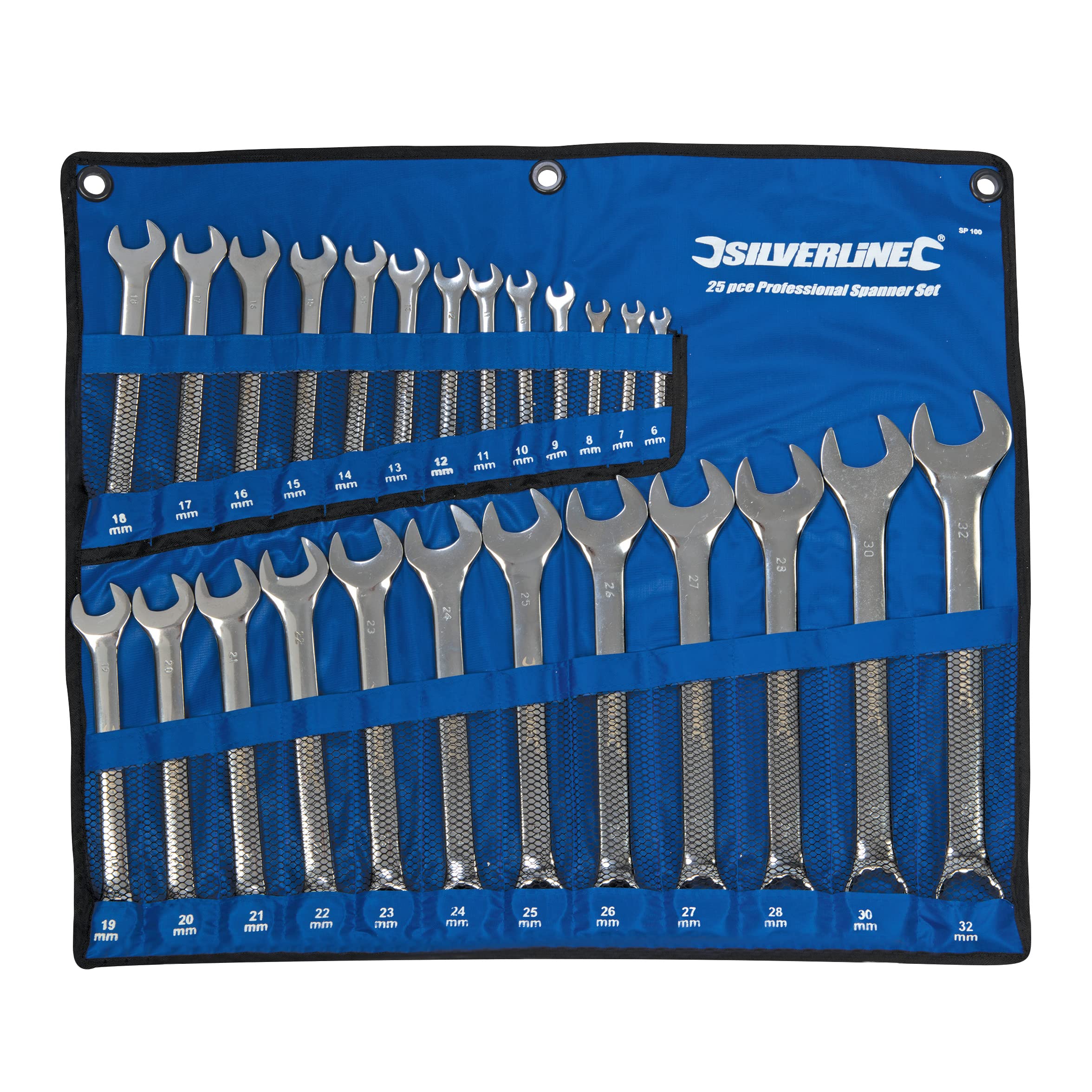 Silverline Combination Spanner Set – 25 Piece, Sizes 6–32mm, Chrome Vanadium Steel (SP100)