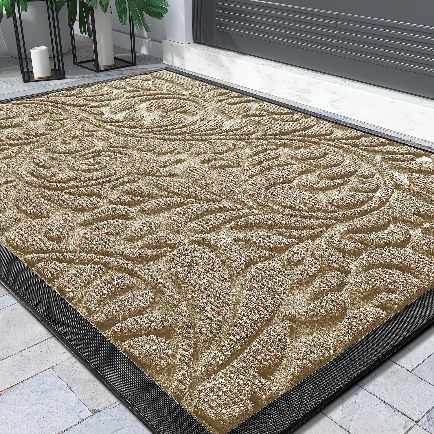 Yimobra Door Mat, Heavy Duty Front Welcome Mats For Home Entrance Outdoor Indoor, Doormat for Outside Back Patio Floor Entry Porch Garage Office, 92 x 61 cm, Beige