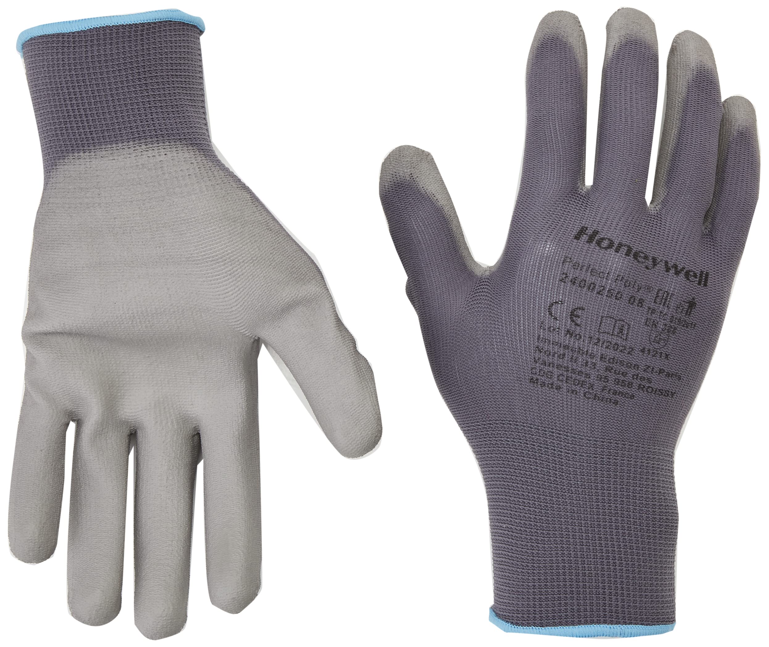 Honeywell 2400250-08 Perfect Poly Grey Polyamide Knitted Gloves for Fine Handling, PU Coating, Gauge 15, 25 cm Length, Size 8 (Pack of 10 Pairs)