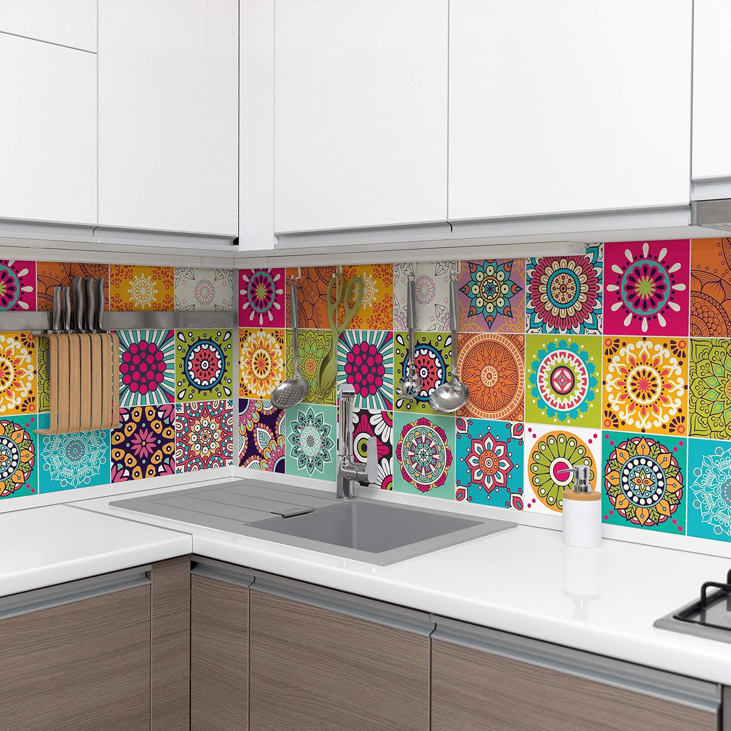 Ambiance Sticker Self-Adhesive Decorative Wall Decal Cement Tile for Bathroom and Kitchen Roses Multicolore - Image 4