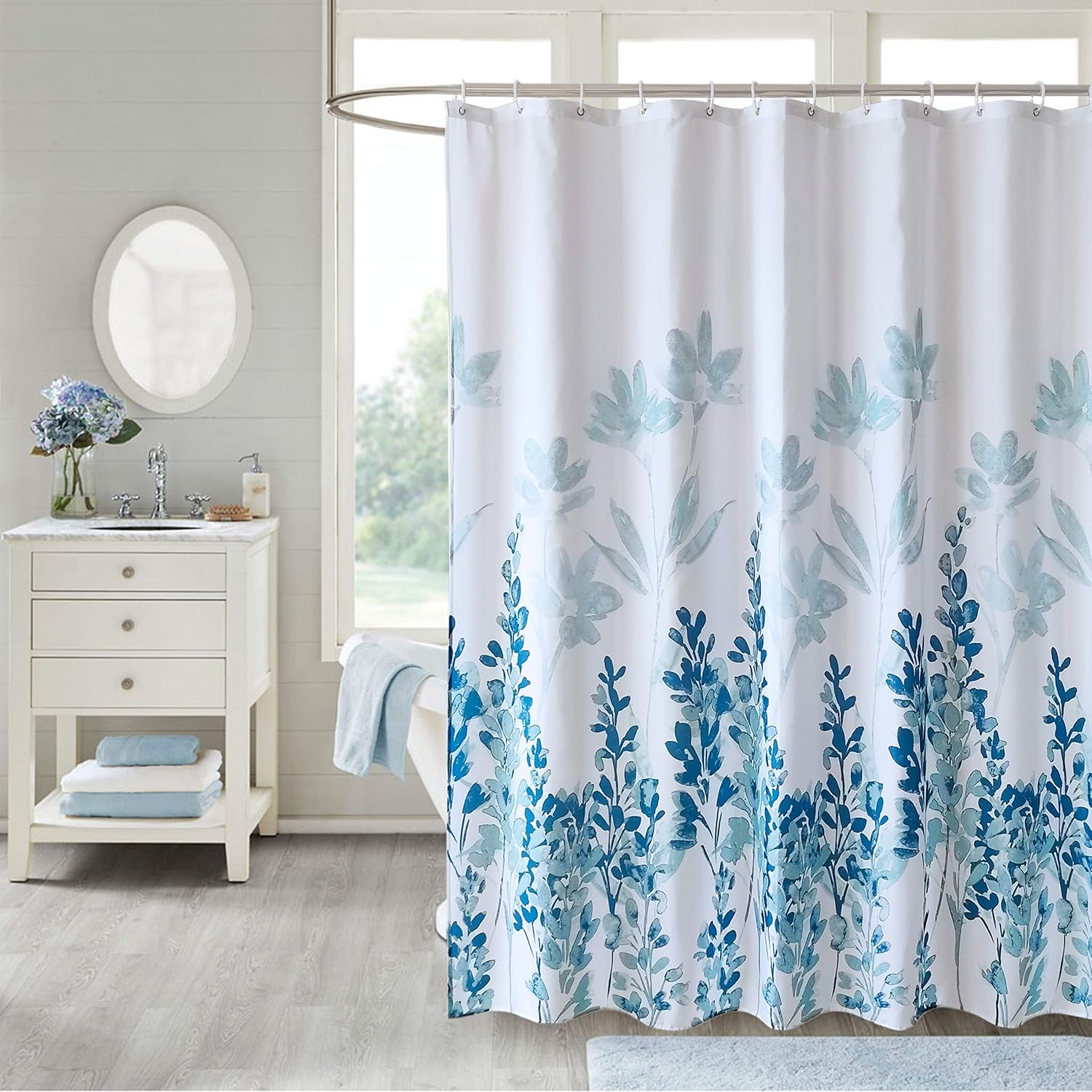 Shower Curtains for Bathroom, Blue Flower Shower Curtains Hotel Luxury Spa Heavy Duty Waterproof Cloth Fabric Bathroom Decor Set with 12 Hooks( 72×72 Inches)