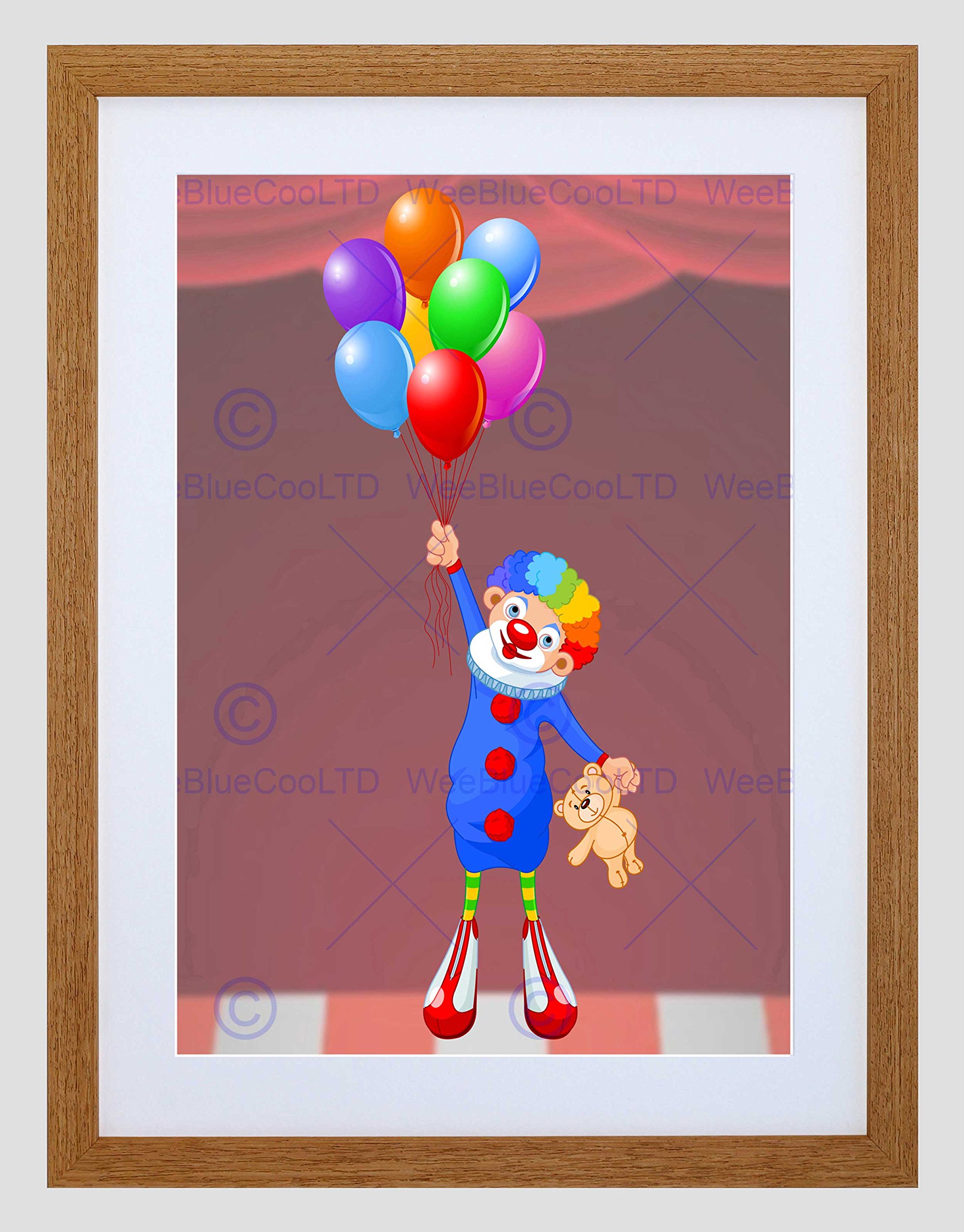 Wee Blue Coo Nursery Circus Clown Balloon Float Teddy Bear Funny Kids Art Framed Wall Art Print