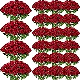Riceshoot 500 Pcs Artificial Silk Roses Flowers with Long Stem Bridal Wedding Bouquet Realistic Floral Bulks for Garden Home Party Gifts Favor Decoration(Wine Red)