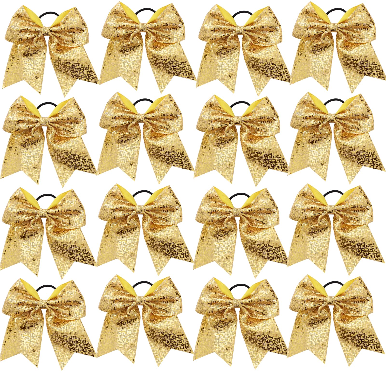 Photo 1 of 16 PCS Large Glitter Cheer Hair Bows, Shiny Cheerleading Bows Ponytail Holder for Cheerleader Girls Softball Sports and Christmas Tree Decor (Gold)