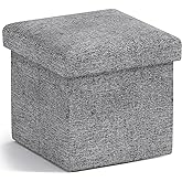 Ornavo Home Small Storage Ottoman Foldable Collapsible Cube Square Linen Ottoman Foot Rest Stool Seat, for Living Room, Bedroom, Home Office, Dorm - 12 x 12 x 12, Gray