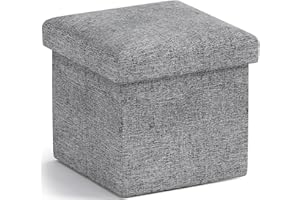 Ornavo Home Small Storage Ottoman Foldable Collapsible Cube Square Linen Ottoman Foot Rest Stool Seat, for Living Room, Bedroom, Home Office, Dorm - 12 x 12 x 12, Gray